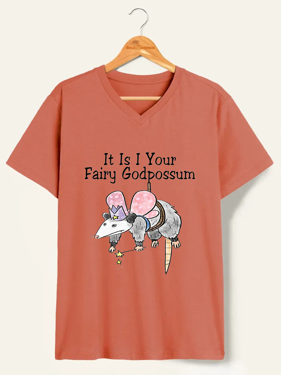Vintage It Is I Your Fairy Godpossum V-Neck Tee