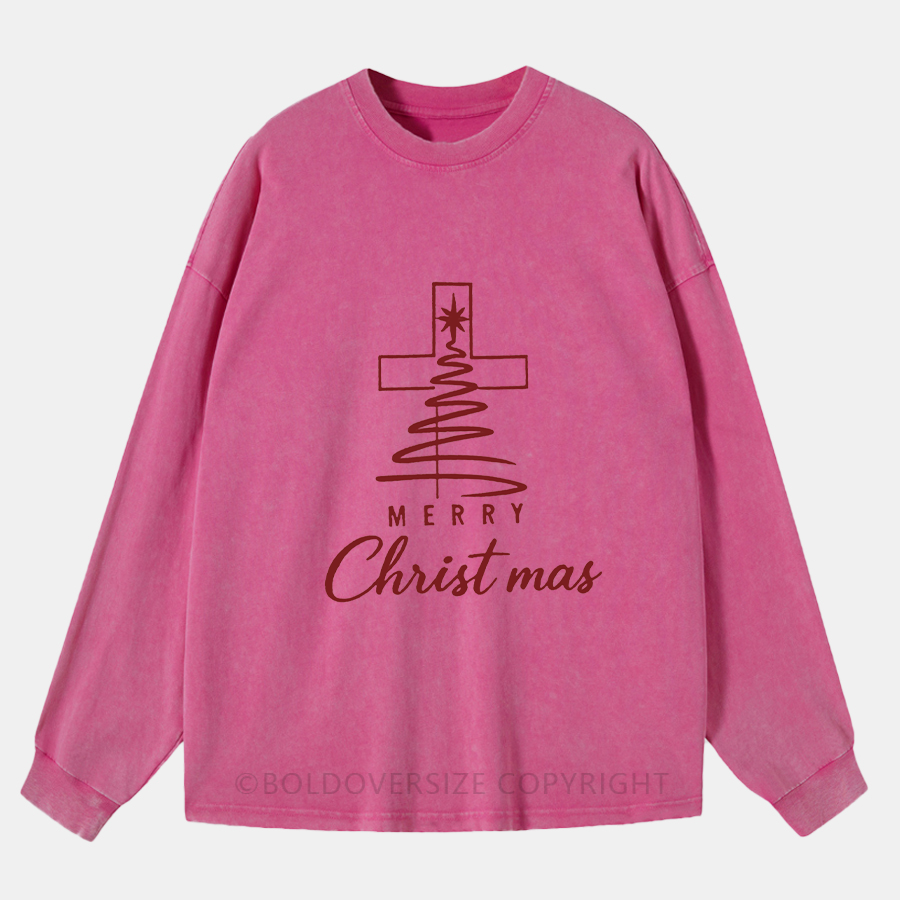 Vintage Merry Chritsmas Washed Long Sleeve Shirt