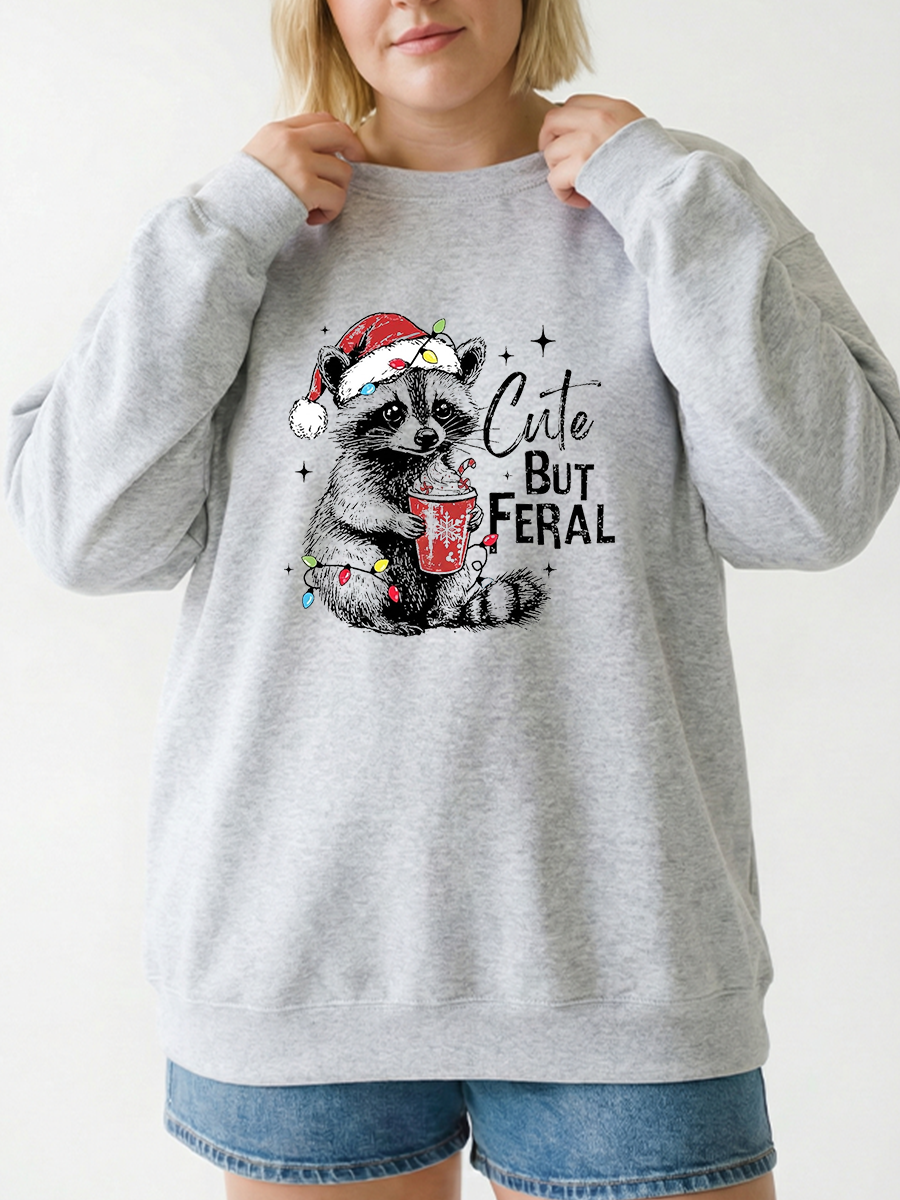 Vintage Cute But Feral Christmas Racoon Sweatshirt