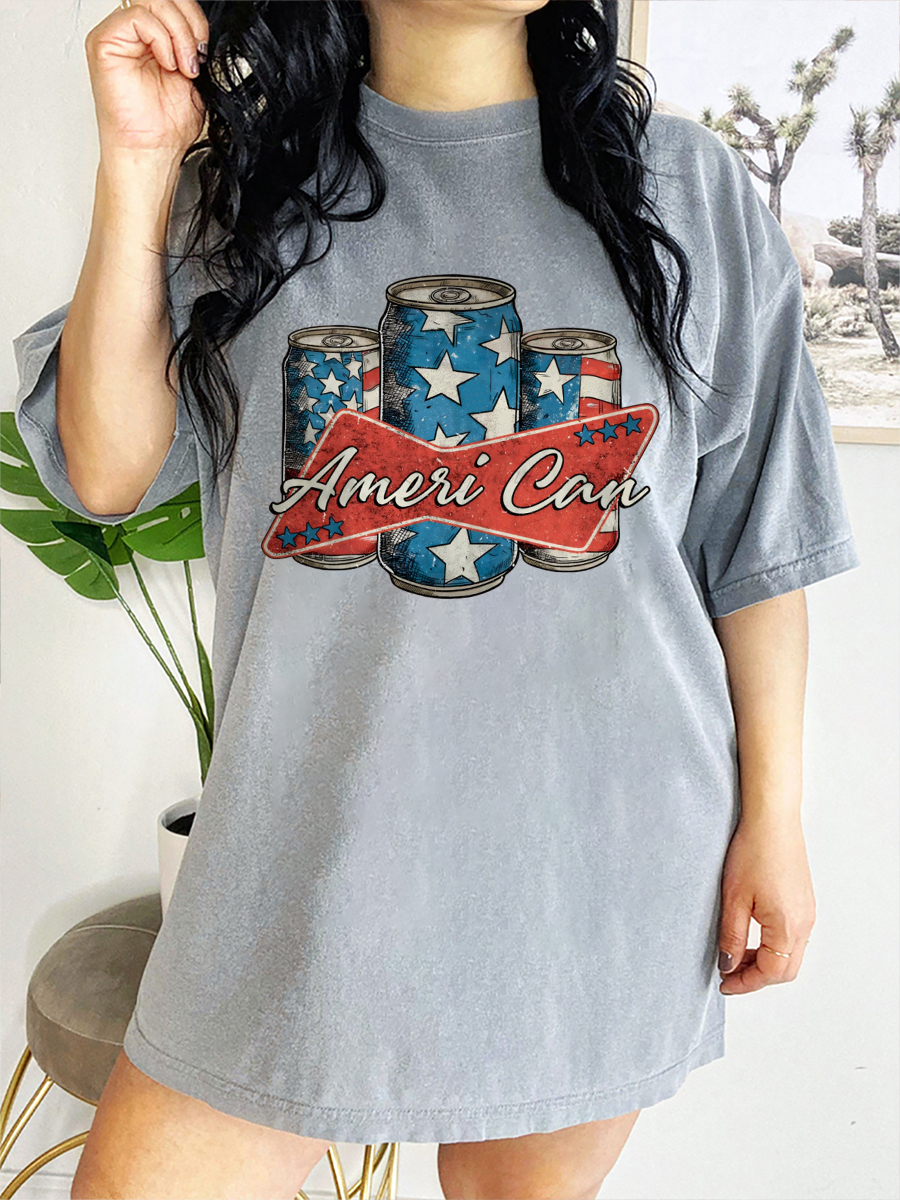 Vintage Ameri Can 4Th Of July Usa Flag T-Shirt