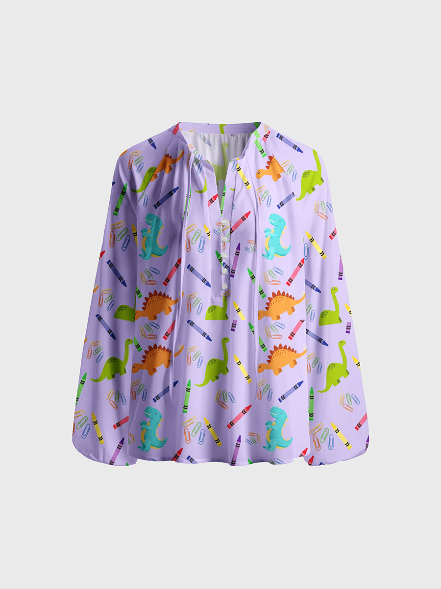 Back To School Dinosaur CrayonNeck Tie Blouse