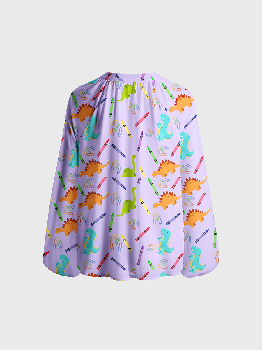 Back To School Dinosaur CrayonNeck Tie Blouse