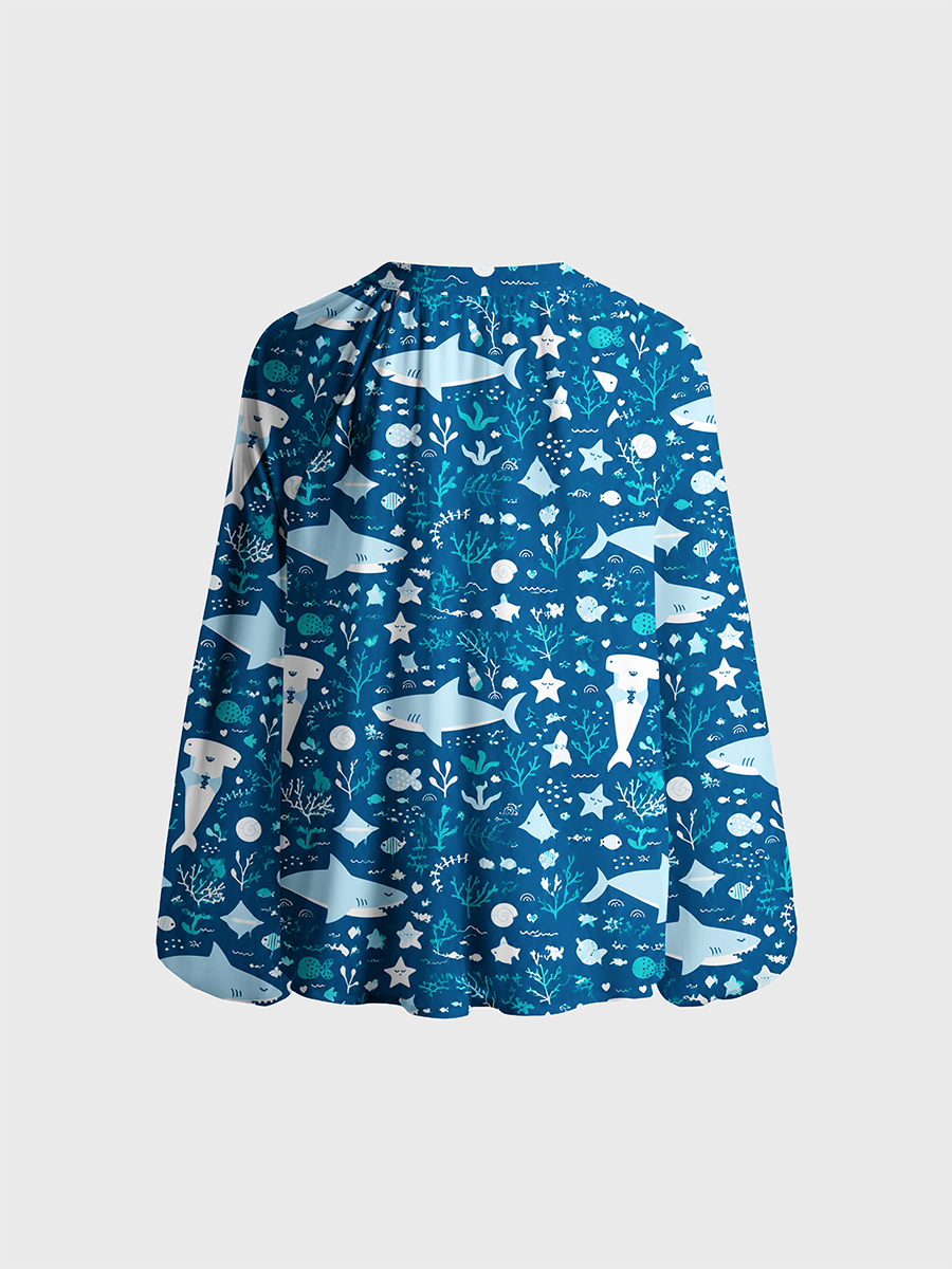 Cute Nautical Ocean Kids Neck Tie Blouse