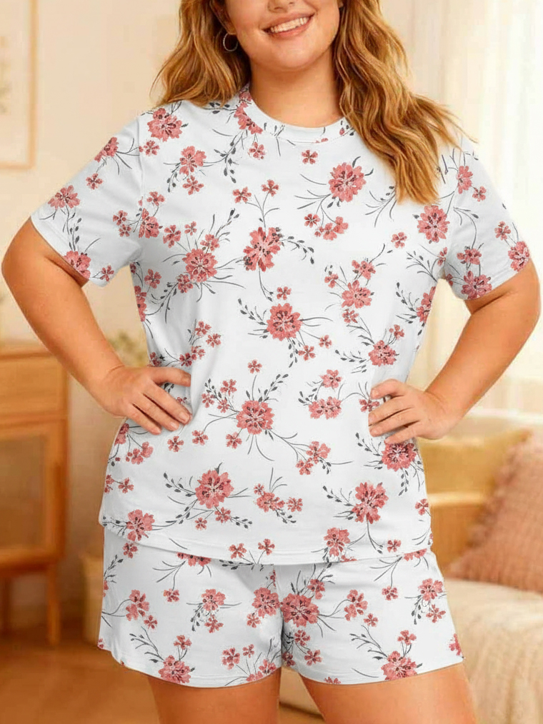 Vintage Red Floral Short Pajamas