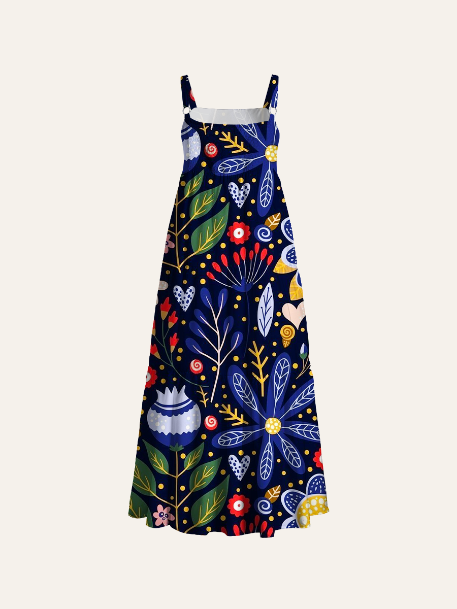 Enchanted Night Garden Adjustable Wide Straps Maxi Dress