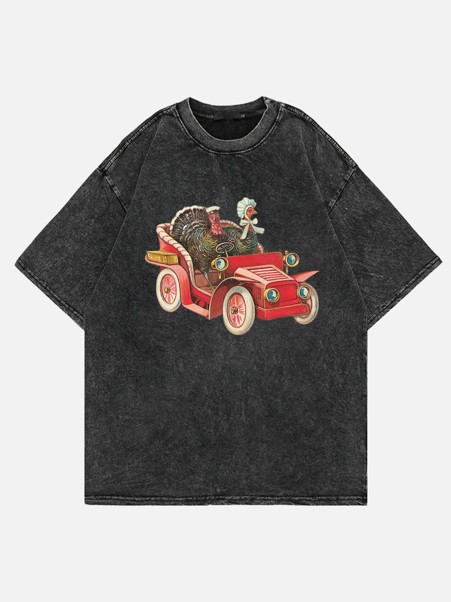 Plus Size Vintage Thanksgiving Turkey Washed T-Shirt