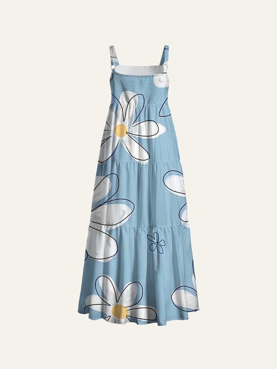 Soft Pastel Doodle Adjustable Wide Straps Maxi Dress