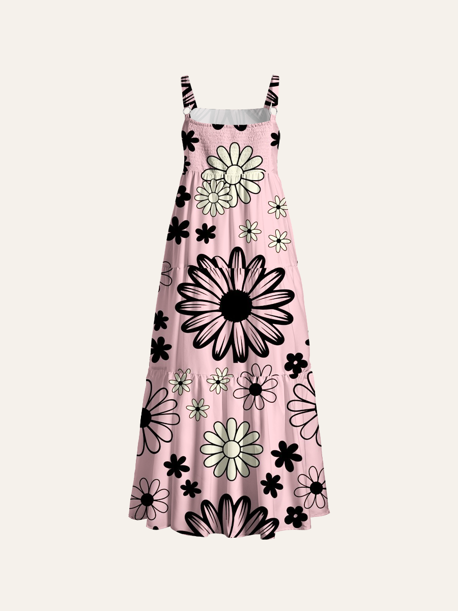 Whimsical Pop Art Flower Adjustable Wide Straps Maxi Dress