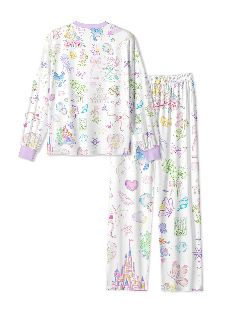 Vintage Dreamy Fairy Tale Mermaid Castle Hand‑Drawn Mixed Pajamas
