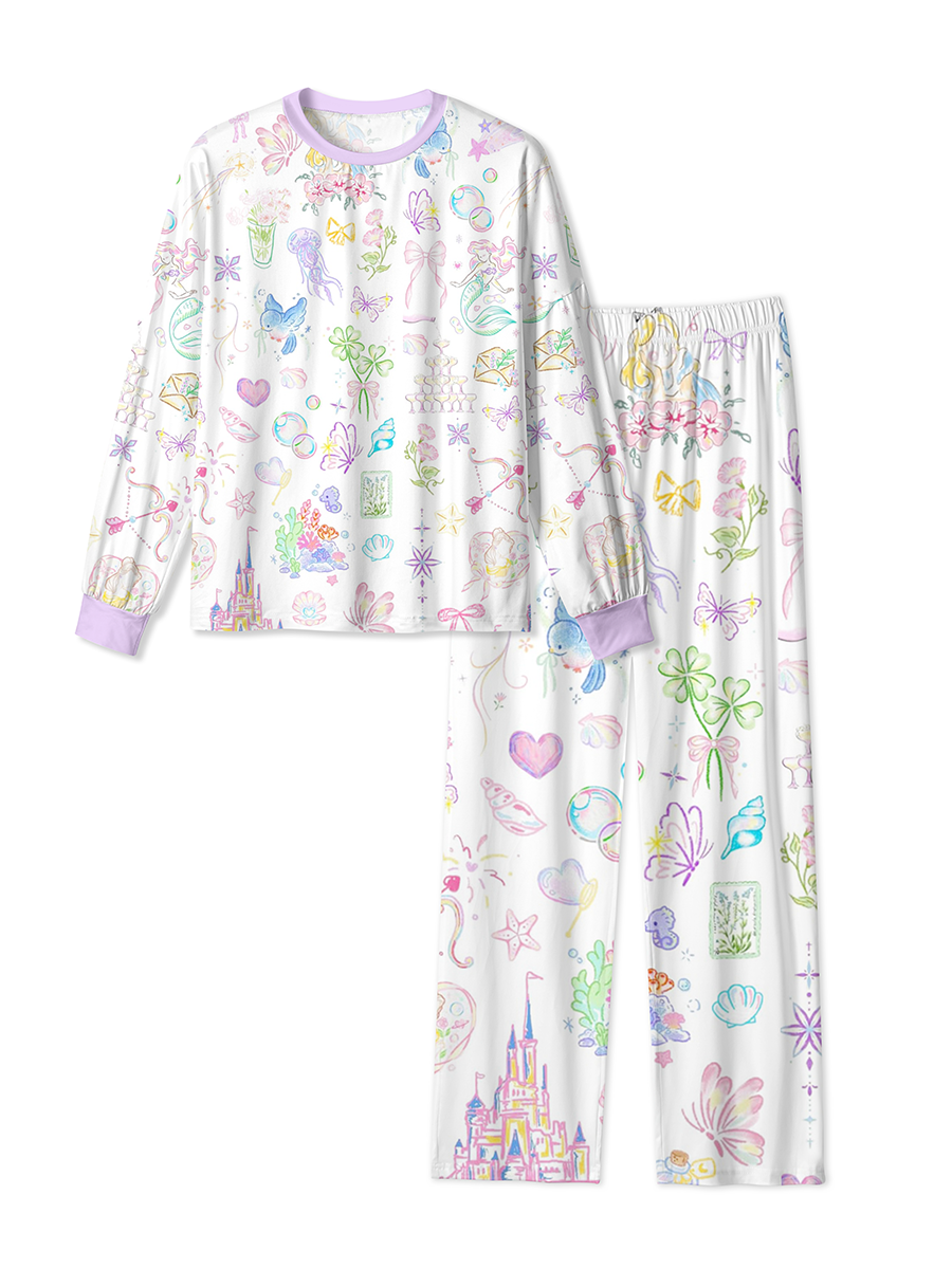 Vintage Dreamy Fairy Tale Mermaid Castle Hand‑Drawn Mixed Pajamas