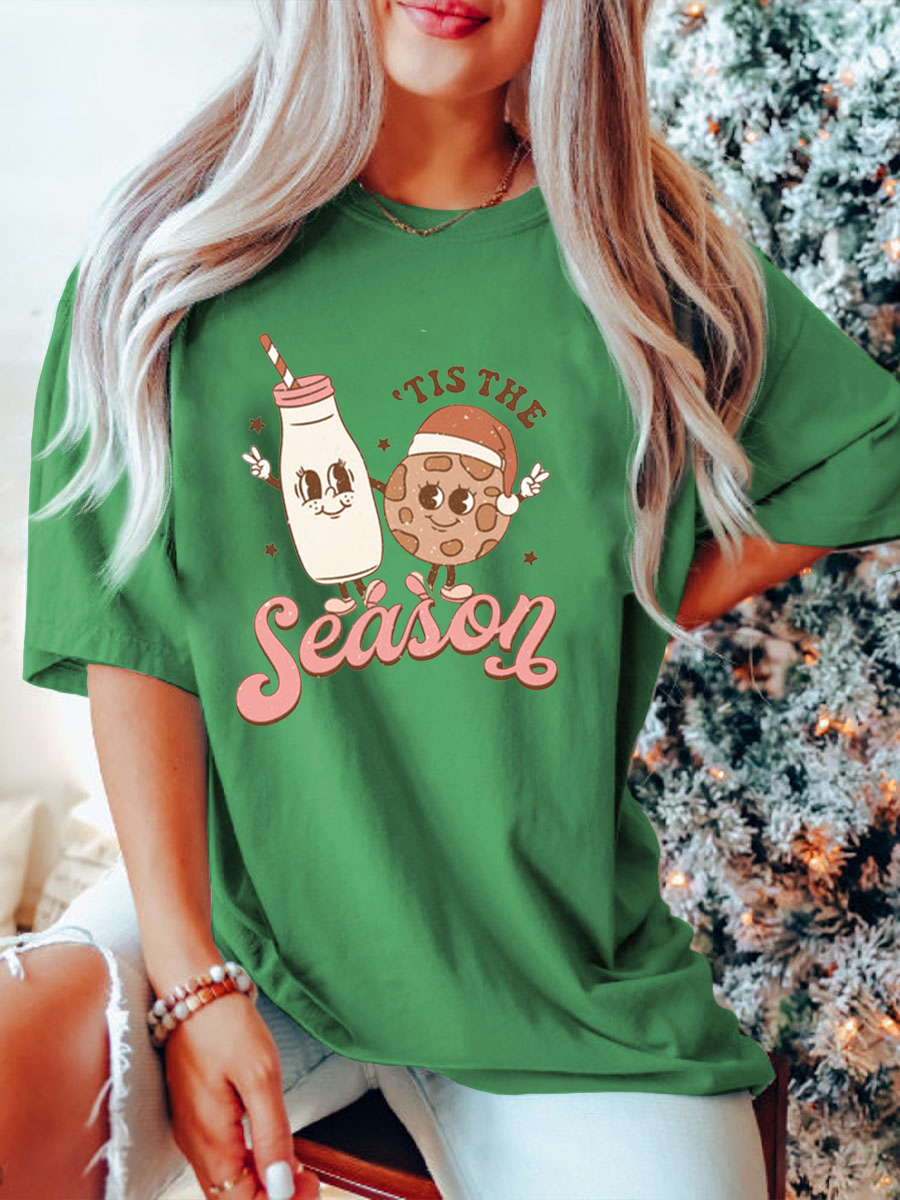 Plus Size Retro Tis The Season Milk And Cookies Christmas T-Shirt