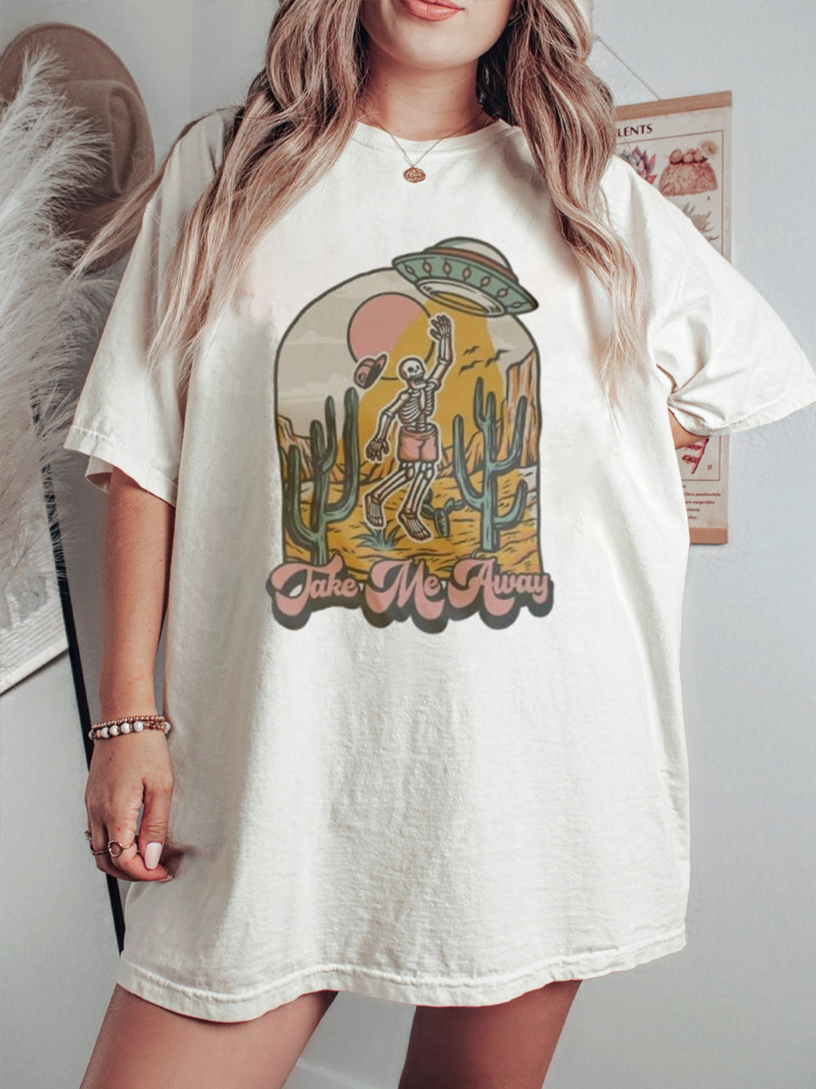 Plus Size  Ufo Take Me Away Skeleton T-Shirt