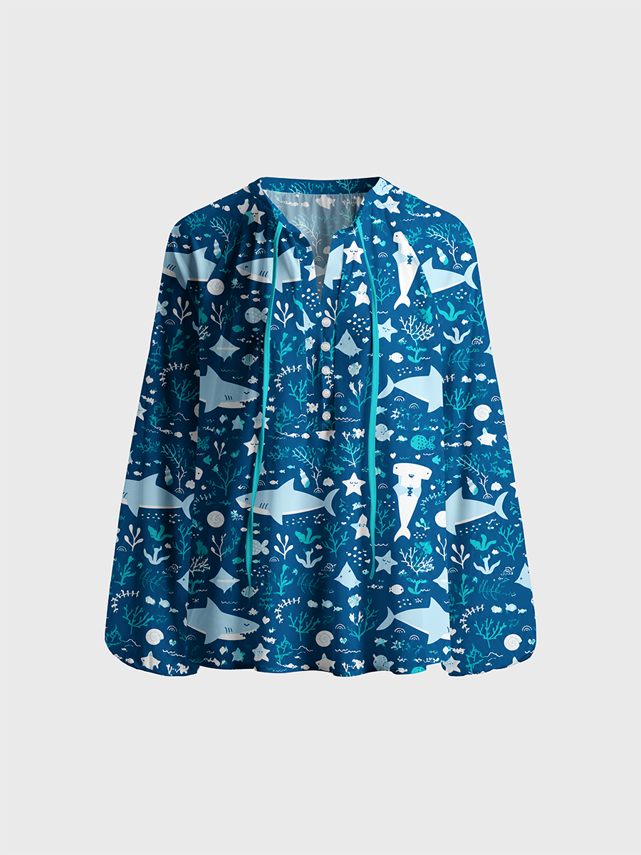 Cute Nautical Ocean Kids Neck Tie Blouse
