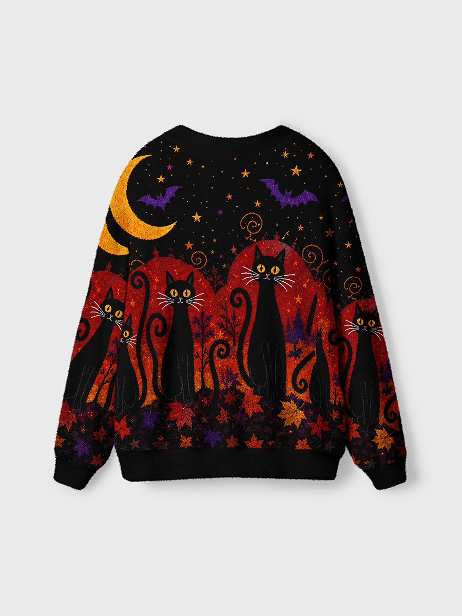 Vintage Witchy Black Cat Autumn Night Cardigan Sweaters