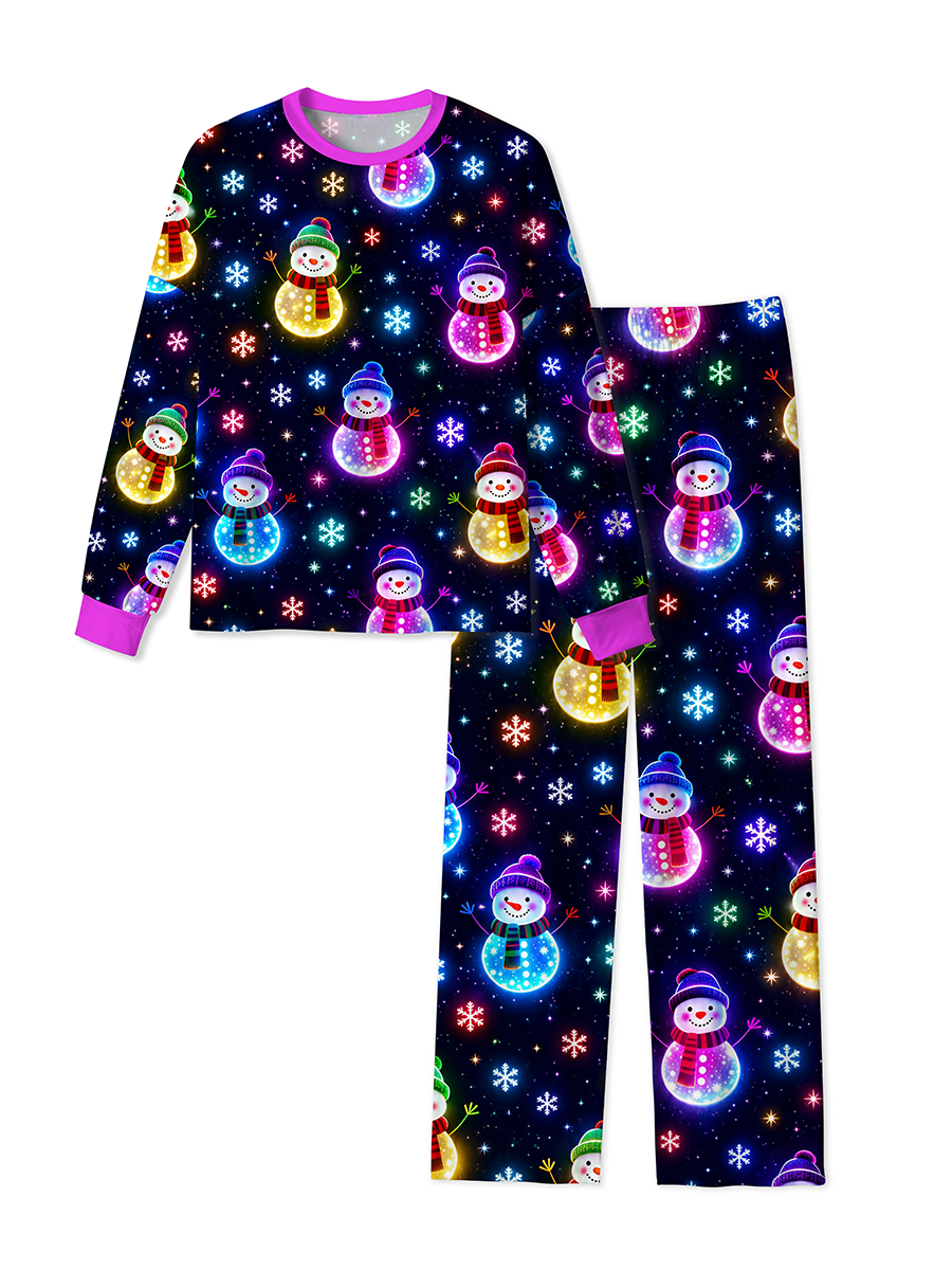 Vintage Dark Starry Sky Neon Glowing Snowman Christmas Mixed Pajamas