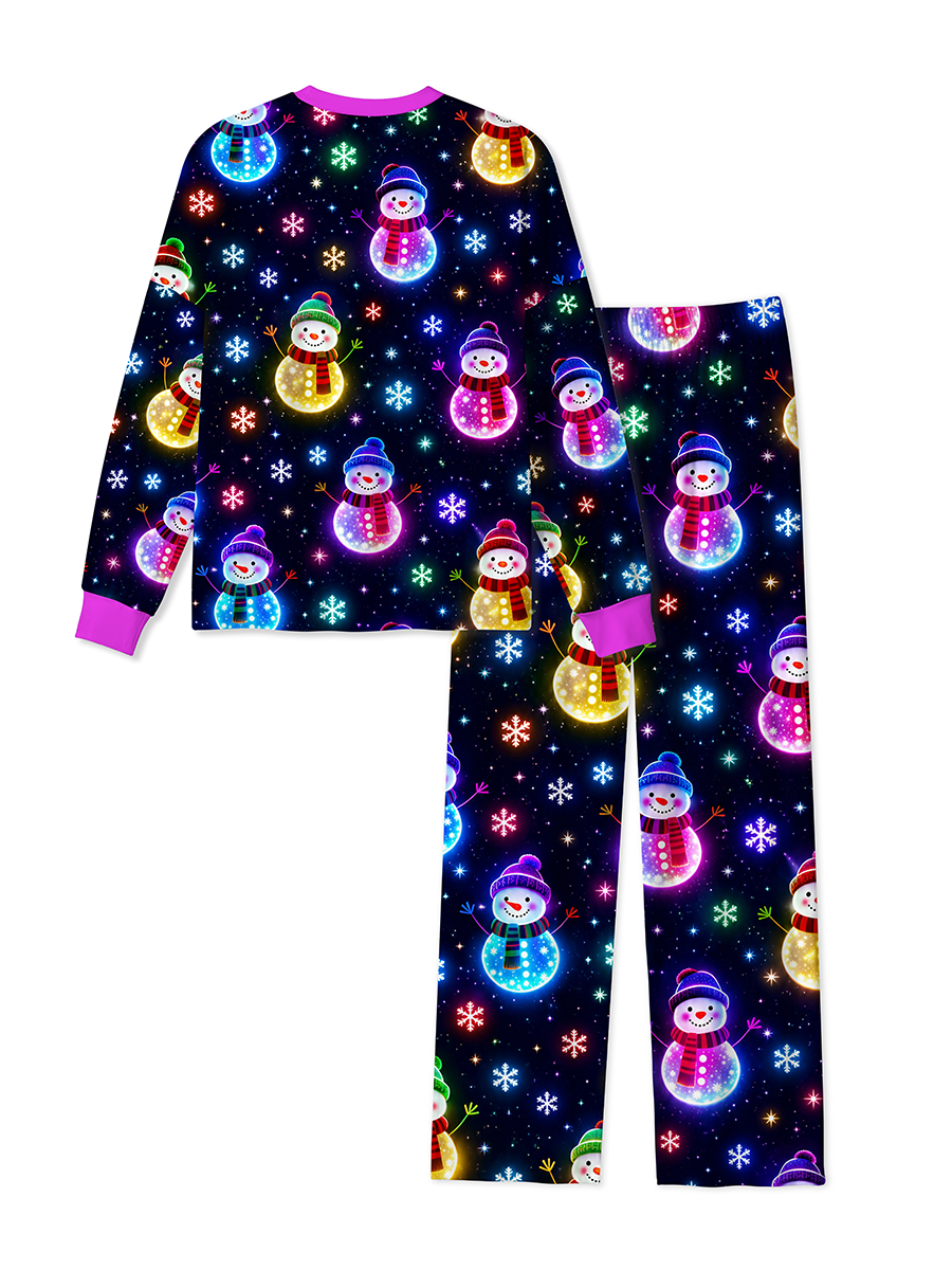 Vintage Dark Starry Sky Neon Glowing Snowman Christmas Mixed Pajamas