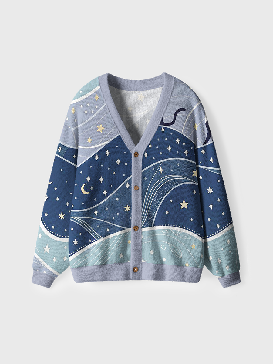 Vintage Moon And Star Cats Cardigan Sweaters