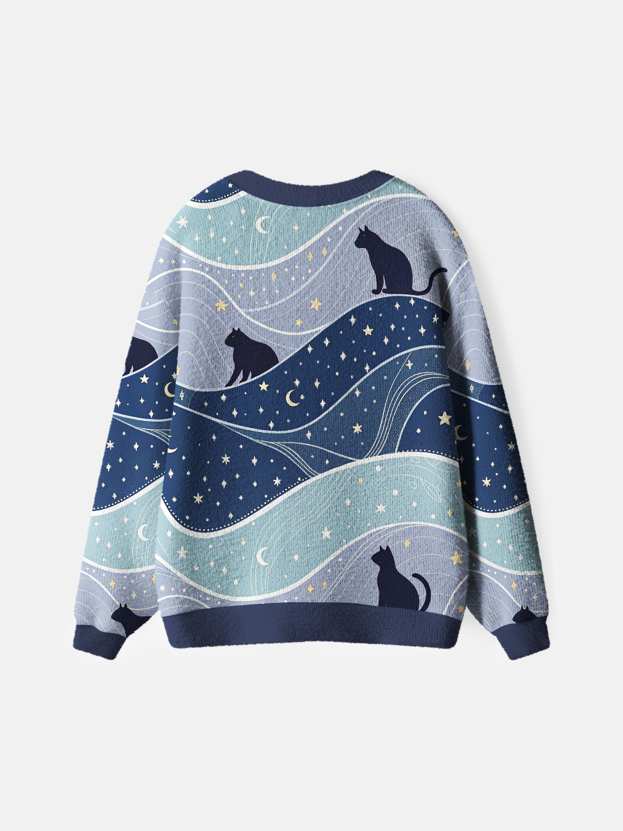 Vintage Moon And Star Cats Cardigan Sweaters
