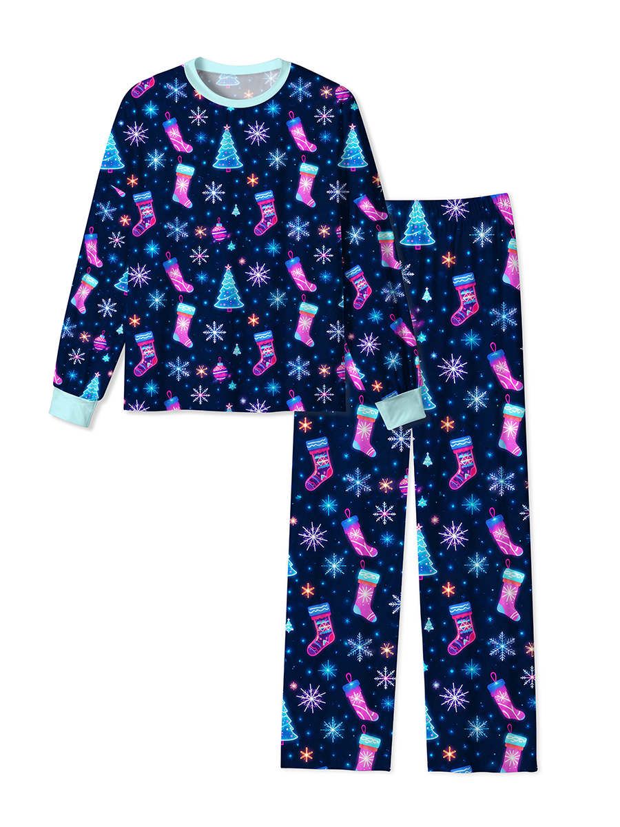 Vintage Neon Christmas Stocking Tree Mixed Pajamas