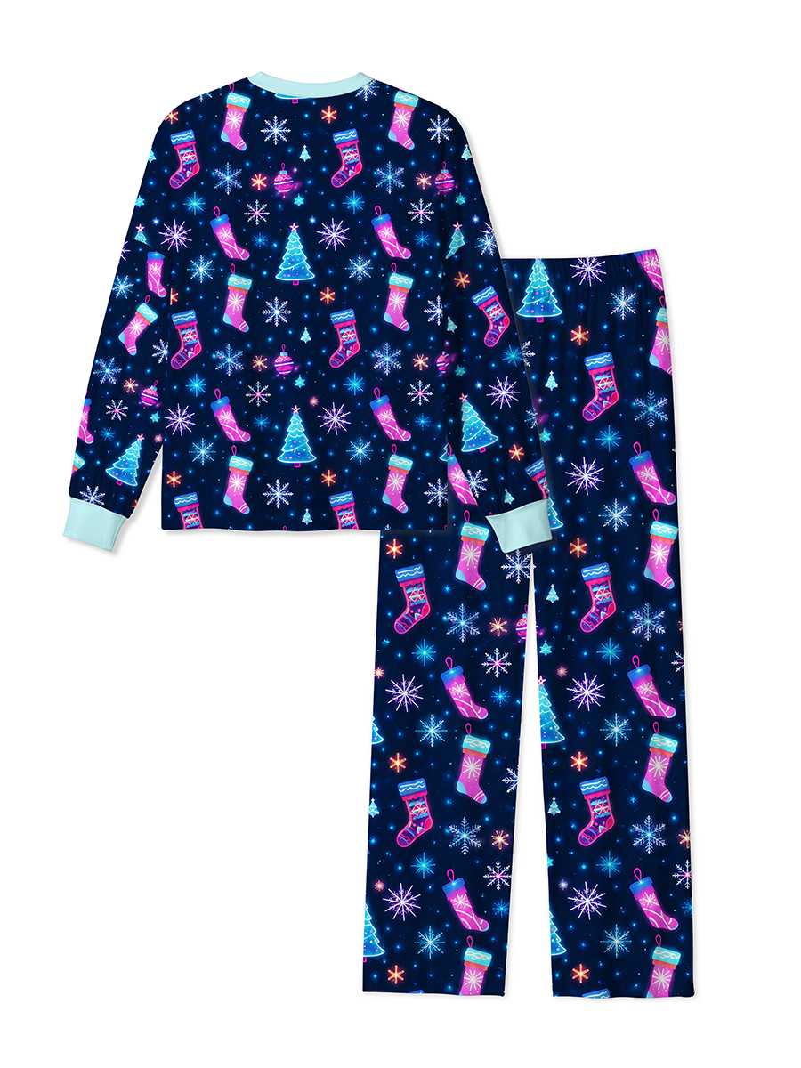 Vintage Neon Christmas Stocking Tree Mixed Pajamas