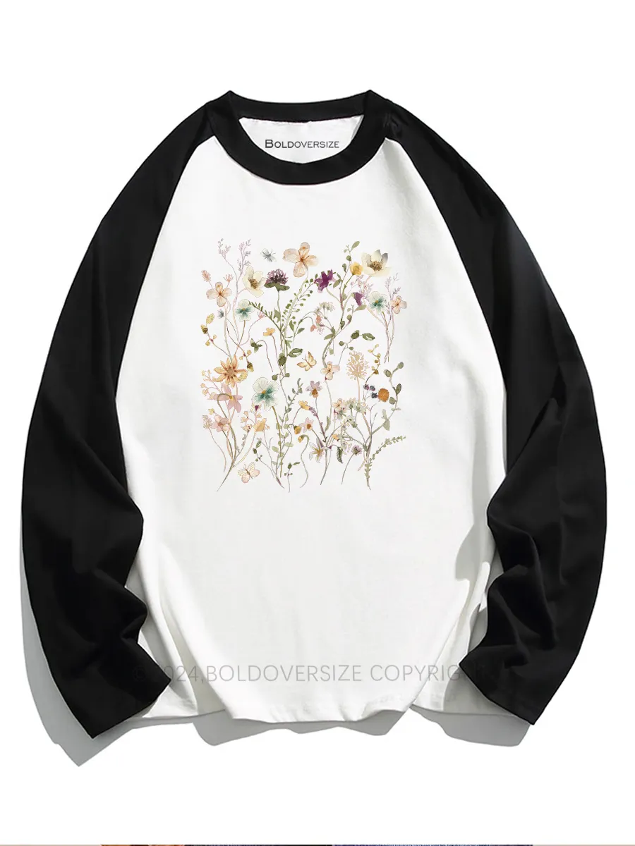 Vintage Boho Wildflowers Cottagecore Raglan Long Sleeve T-Shirt