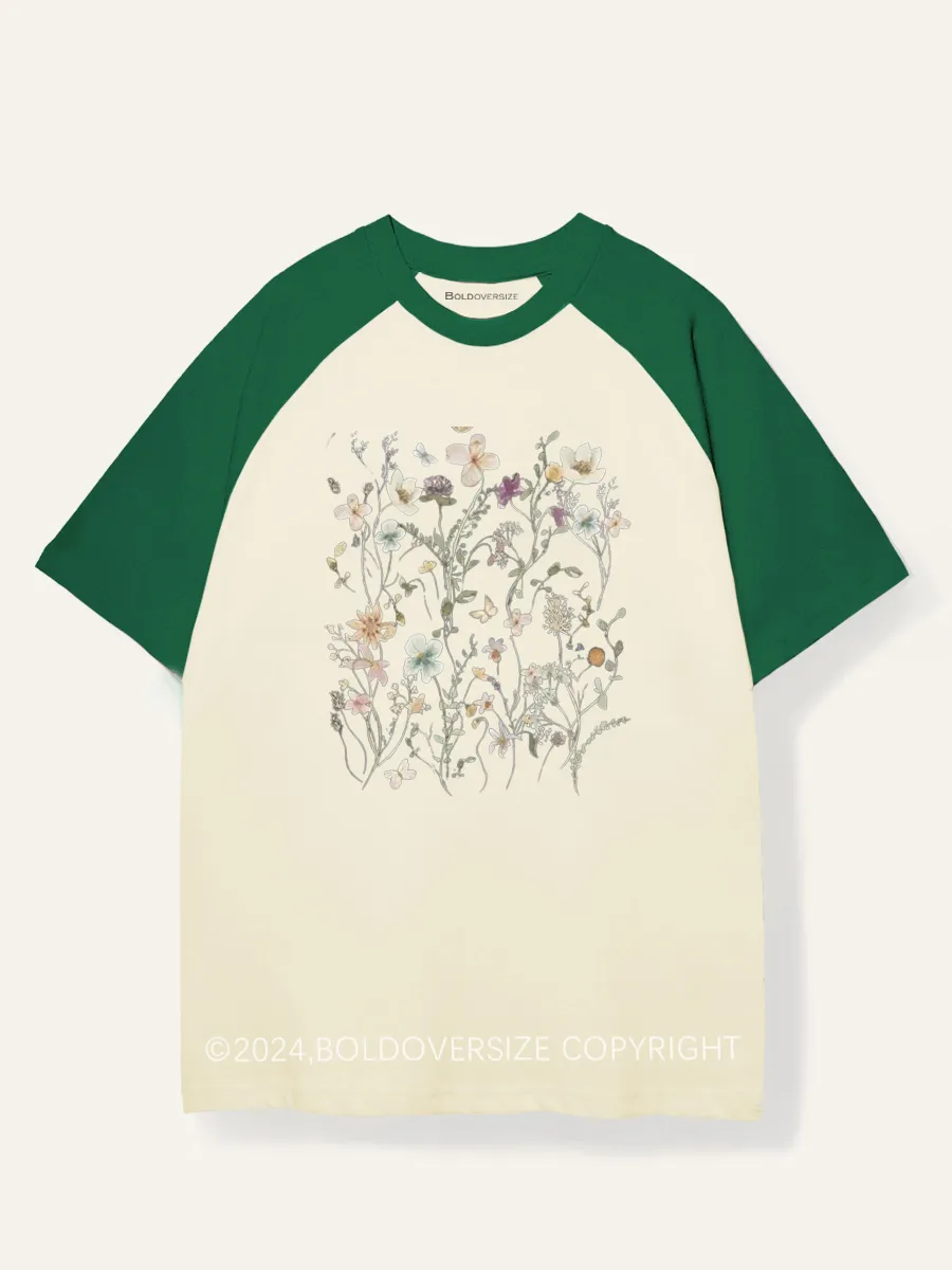 Vintage Boho Wildflowers Cottagecore Raglan Short Sleeve T-Shirt