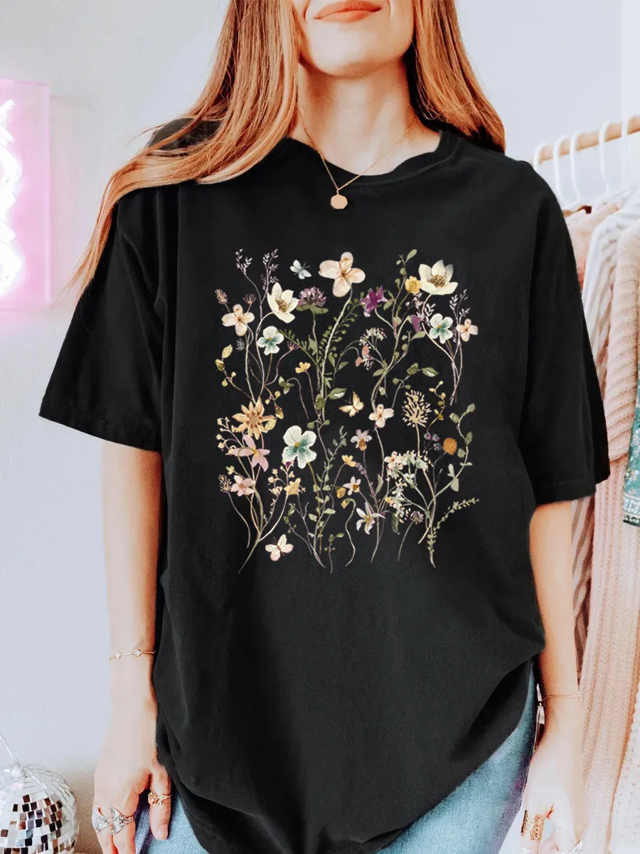 Vintage Boho Wildflowers Cottagecore Oversize Graphic Tee
