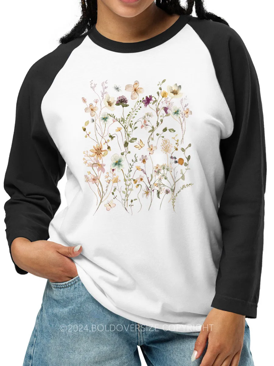 Vintage Boho Wildflowers Cottagecore Raglan Long Sleeve T-Shirt