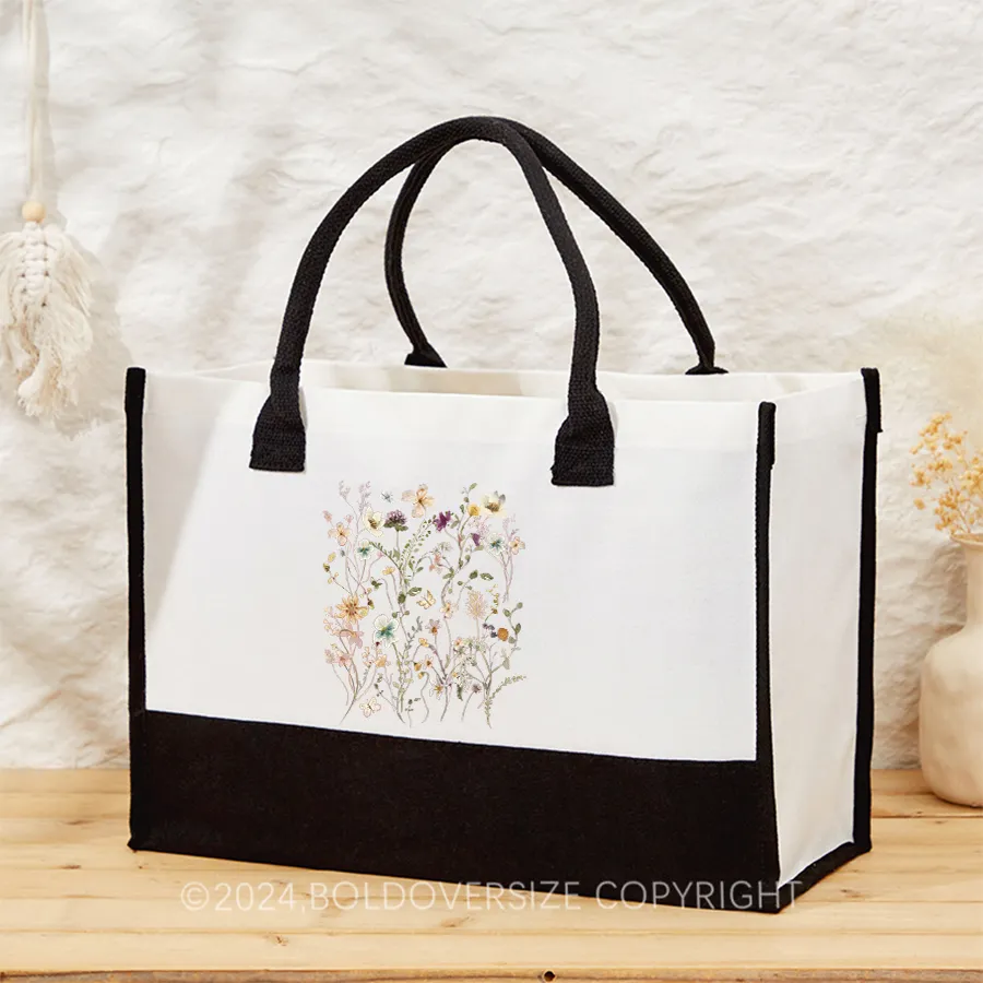 Vintage Boho Wildflowers Cottagecore Tote Handbags