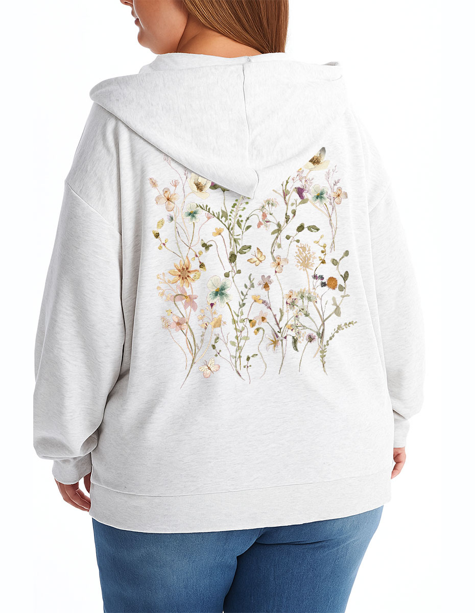 Vintage Boho Wildflowers Cottagecore Zip Hoodie