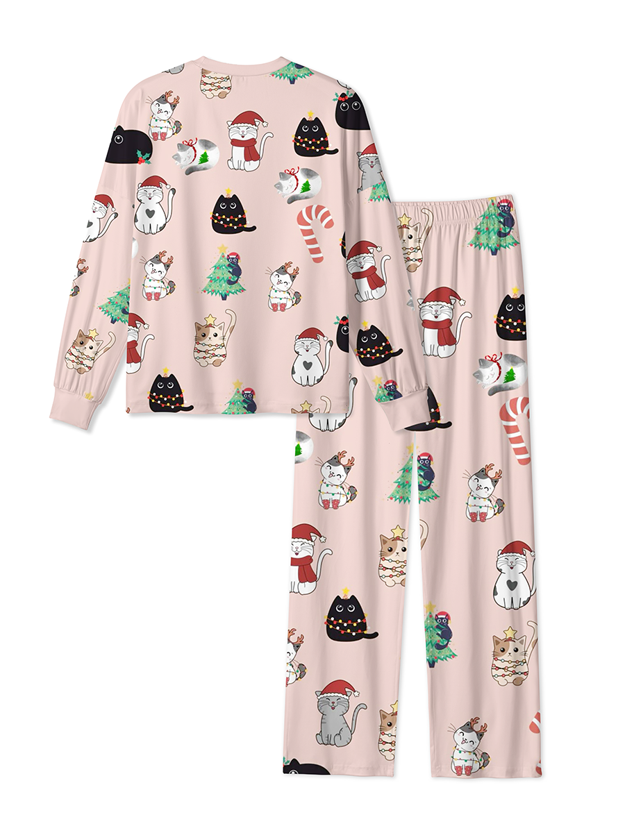 Vintage Cute Cartoon Christmas Cat Mixed Pajamas