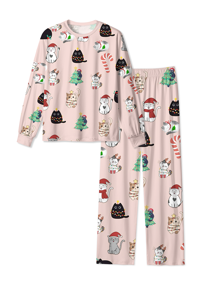 Vintage Cute Cartoon Christmas Cat Mixed Pajamas