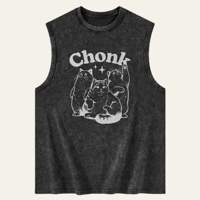 Vintage Funny Chonk Cat Washed Tank