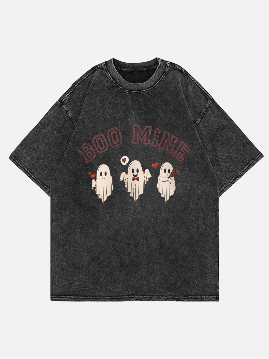 Plus Size Boo Mine Valentine's Day Ghost Washed T-Shirt