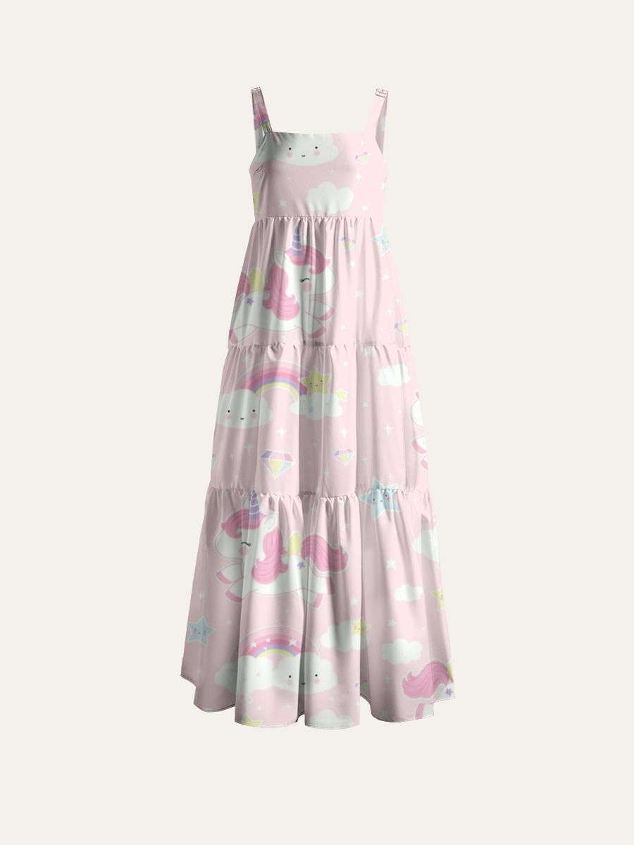 Kawaii Unicorn Adjustable Wide Straps Maxi Dress