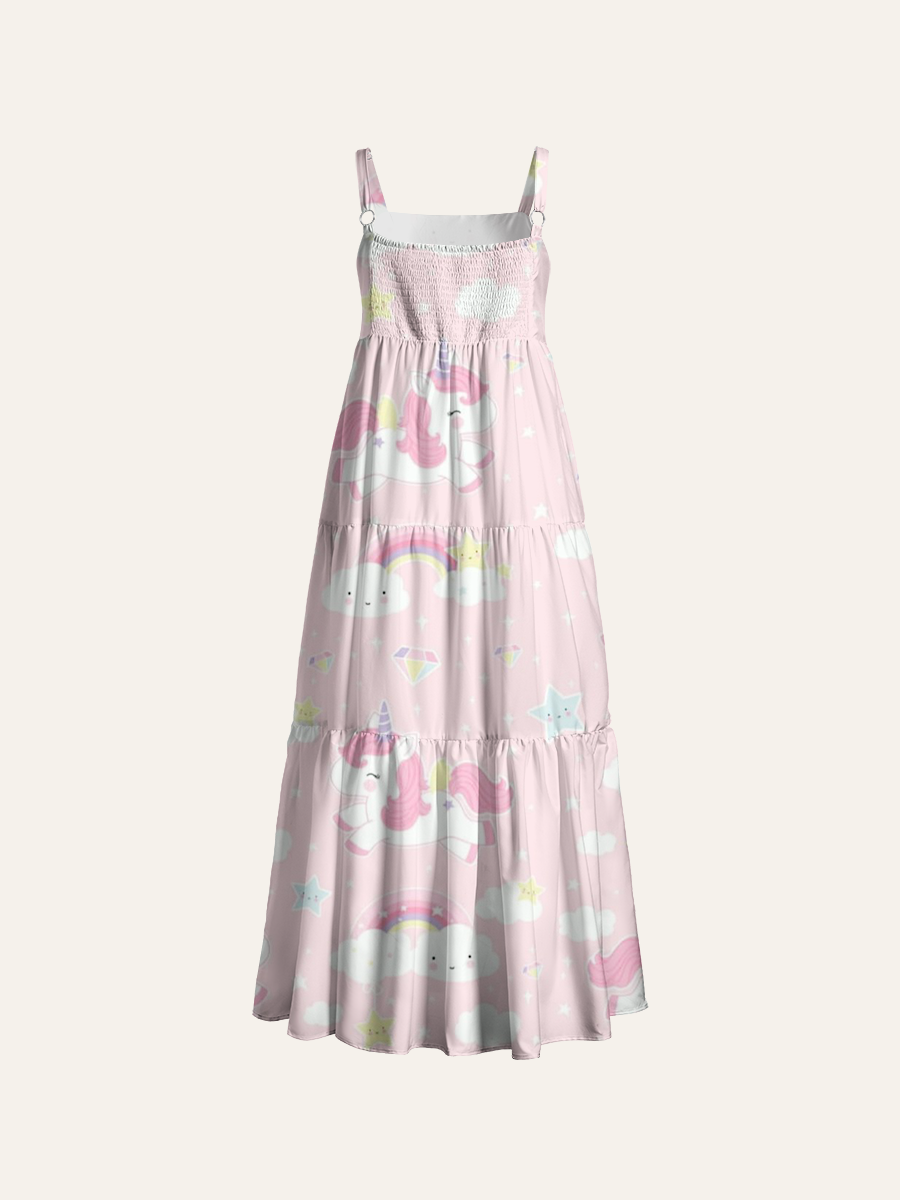 Kawaii Unicorn Adjustable Wide Straps Maxi Dress