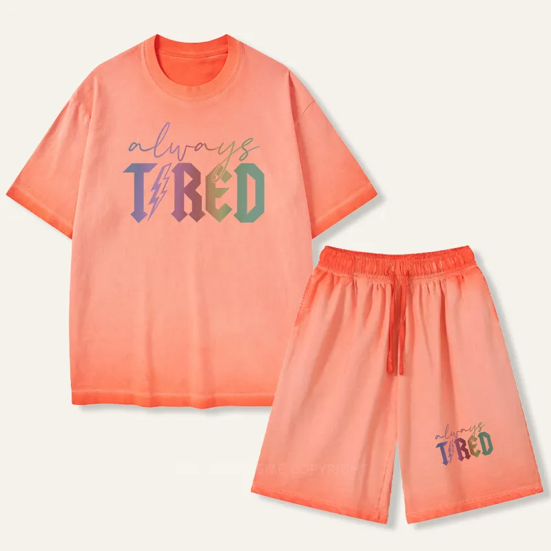 Vintage Plus Size Always Tired Glitter Gradient Washed Suit