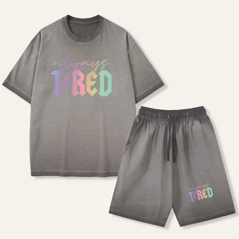 Vintage Plus Size Always Tired Glitter Gradient Washed Suit