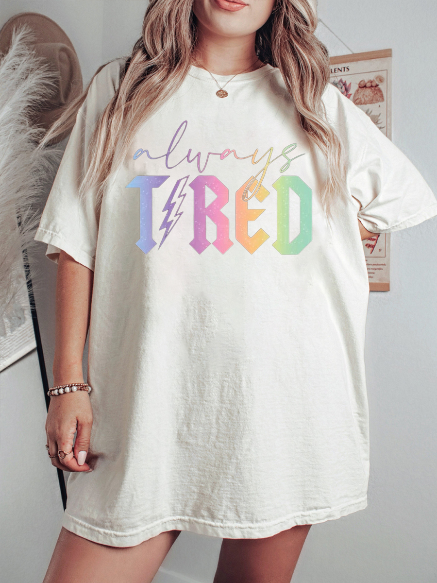 Plus Size Always Tired Glitter T-shirt