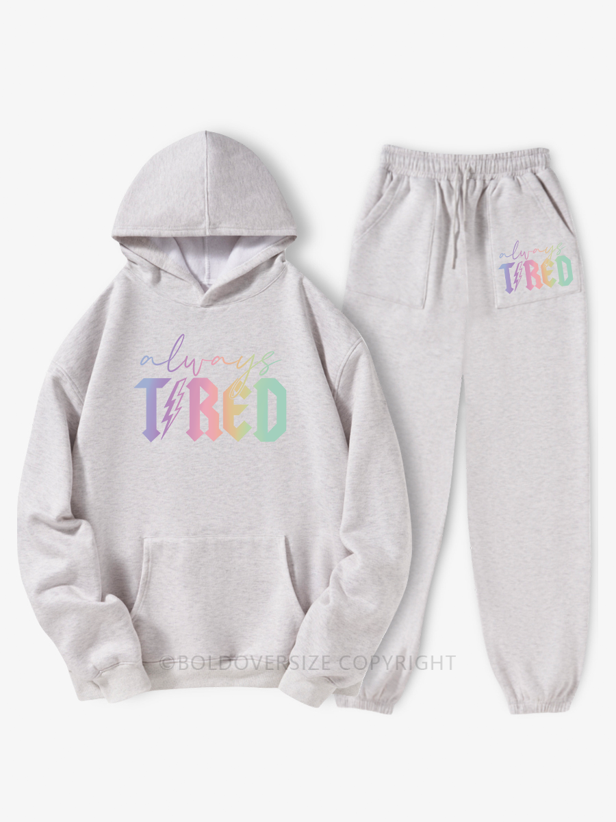 Vintage Always Tired Glitter Hoodie Suit