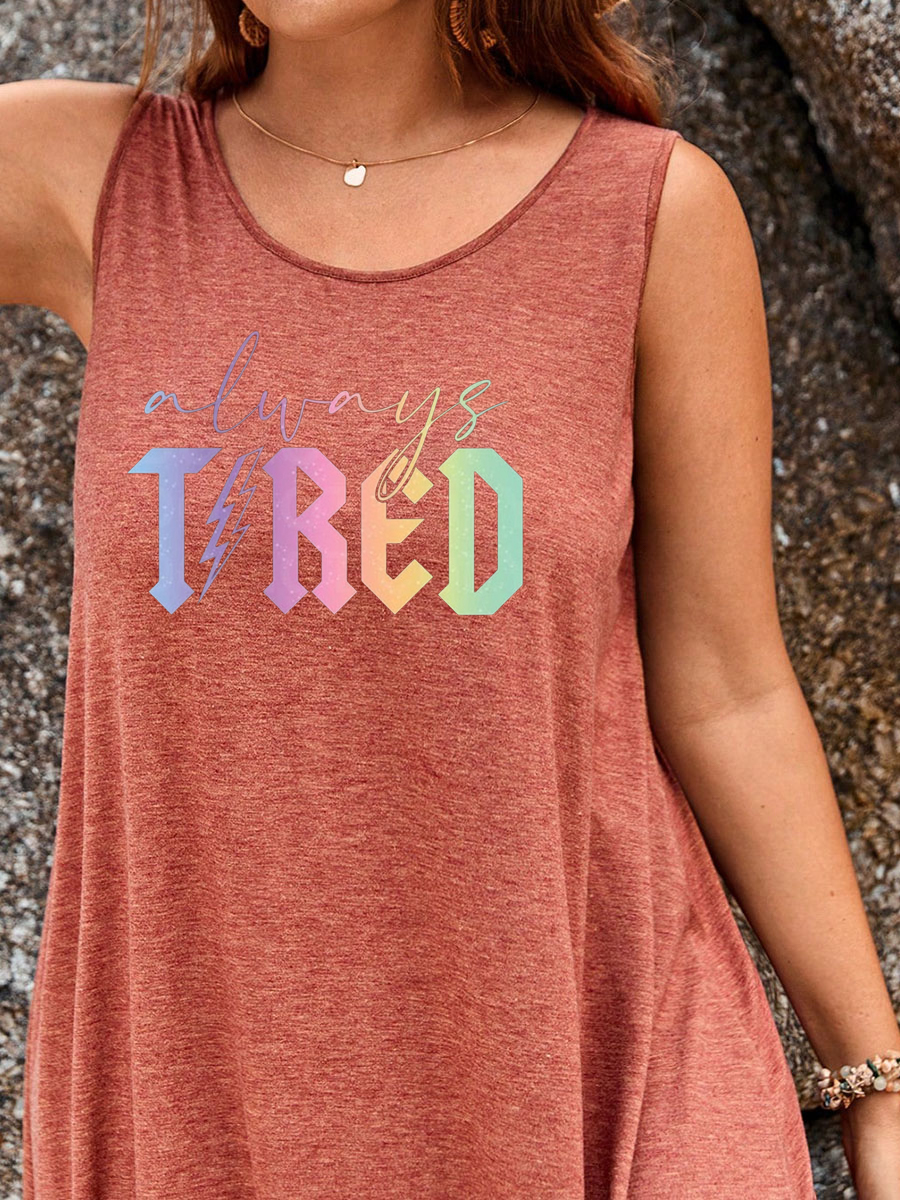 Always Tired Glitter Split Thigh Tank Dress