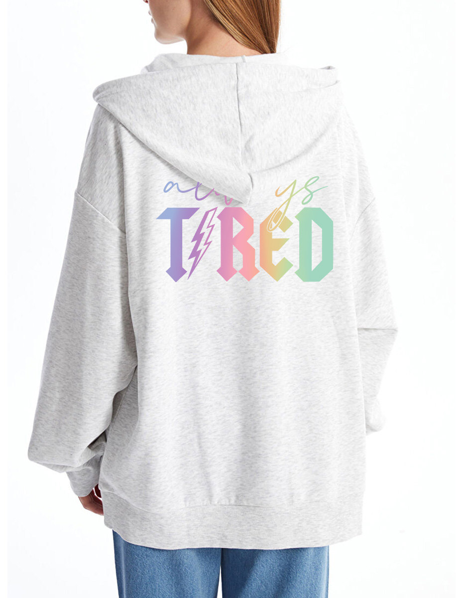 Plus Size Always Tired Glitter Zip Hoodie