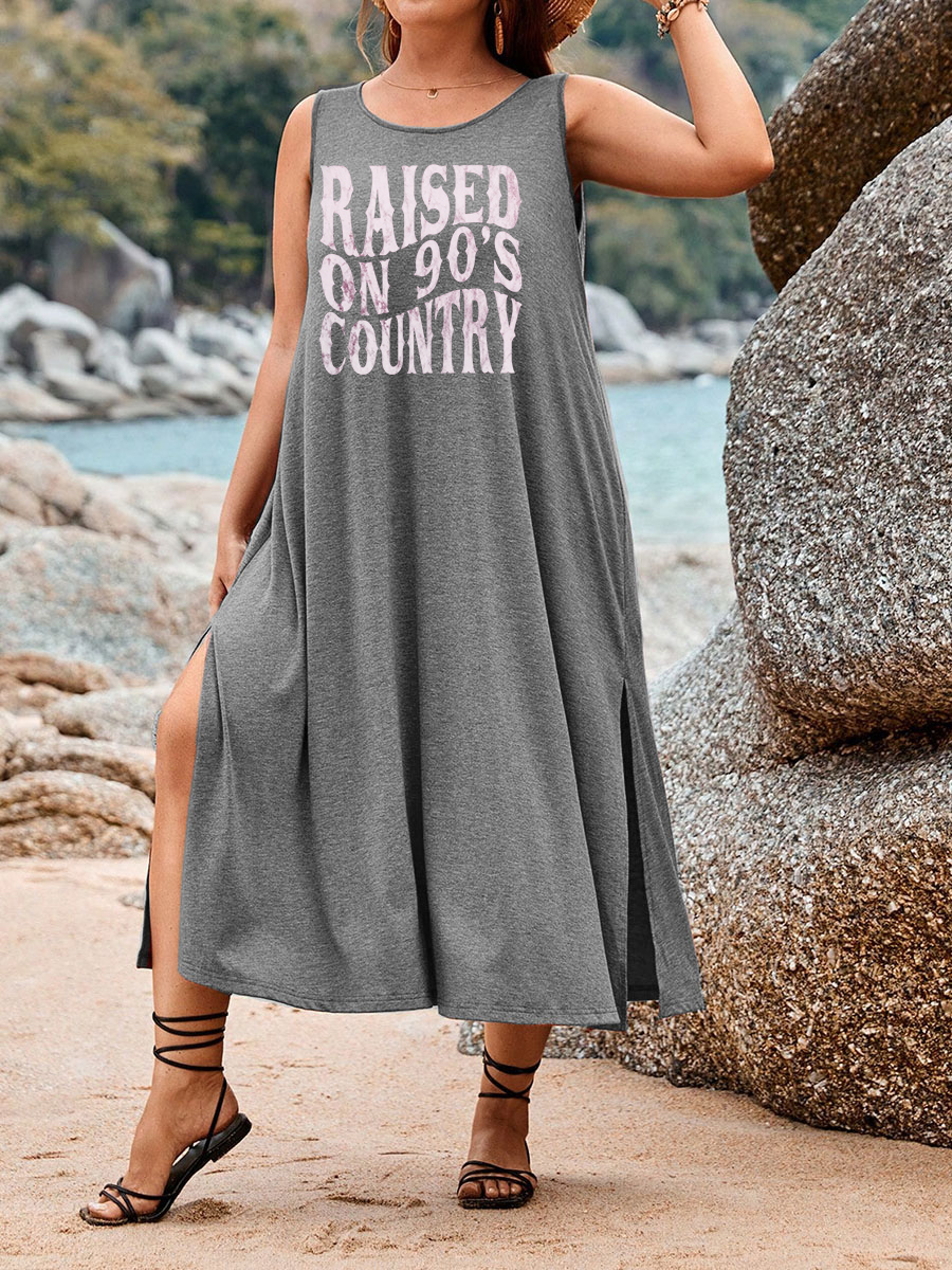 Raised On 90S Country Split Thigh Tank Dress Sale-boldoversize