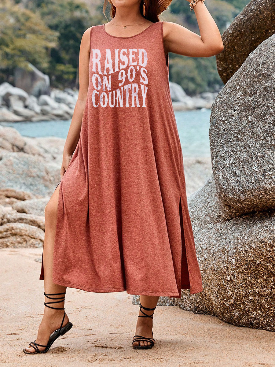 navy blue dress for baby girl Raised On 90S Country Split Thigh Tank Dress Sale-boldoversize