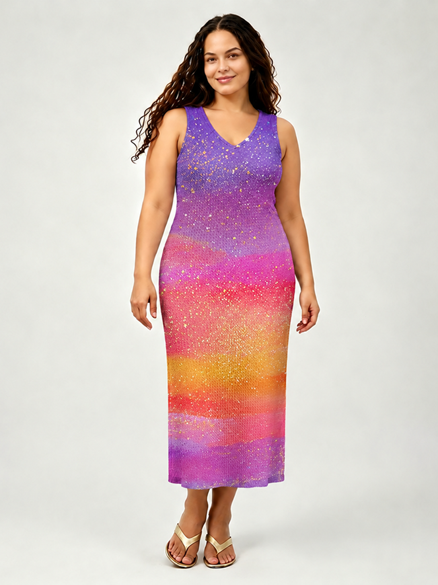 Dream Cosmic Sky Open Stitch Midi Dress
