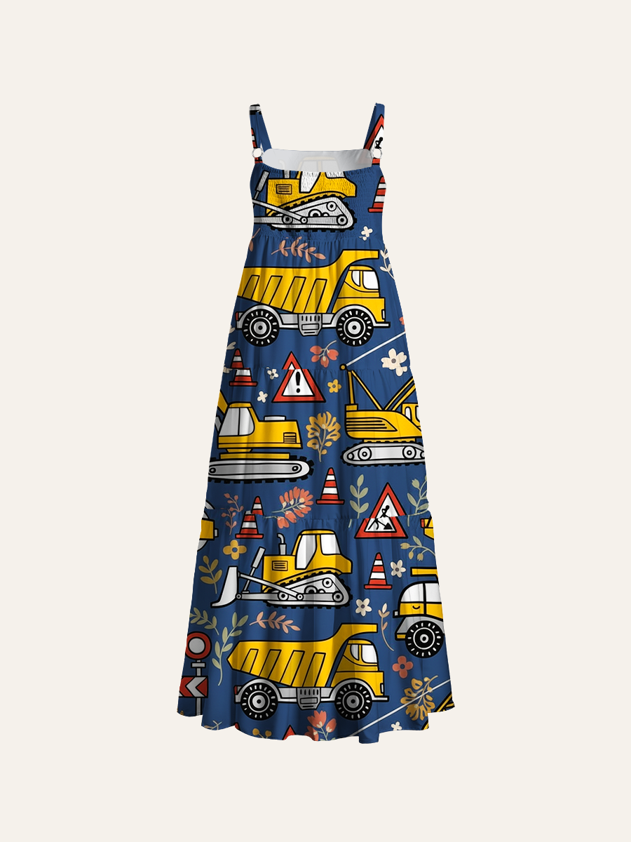 Cute Work Vehicle Adjustable Wide Straps Maxi Dress
