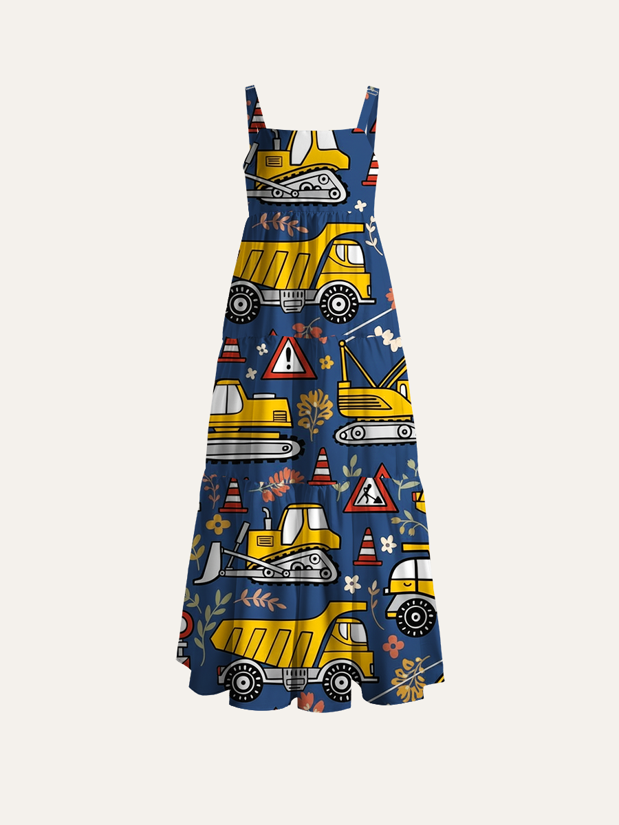 Cute Work Vehicle Adjustable Wide Straps Maxi Dress