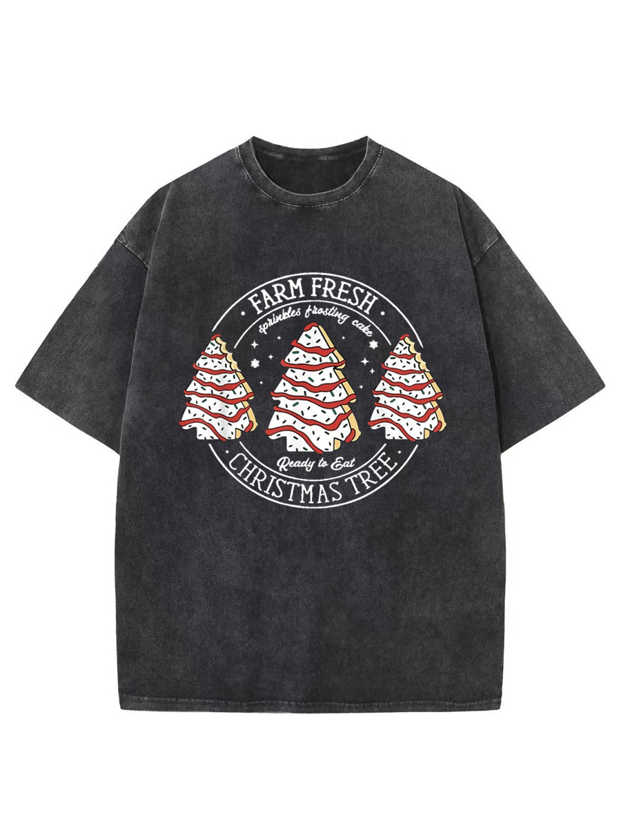 Vintage Farm Fresh Christmas Tree Cakes Washed T-Shirt