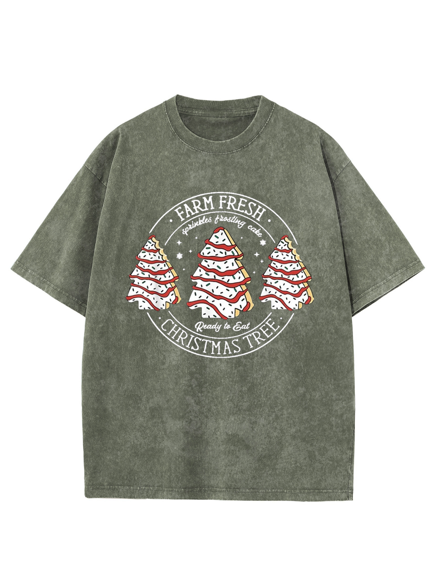 Vintage Farm Fresh Christmas Tree Cakes Washed T-Shirt