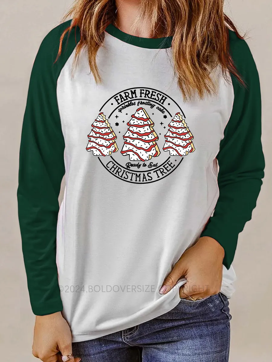 Vintage Farm Fresh Christmas Tree Cakes Raglan Long Sleeve T-Shirt